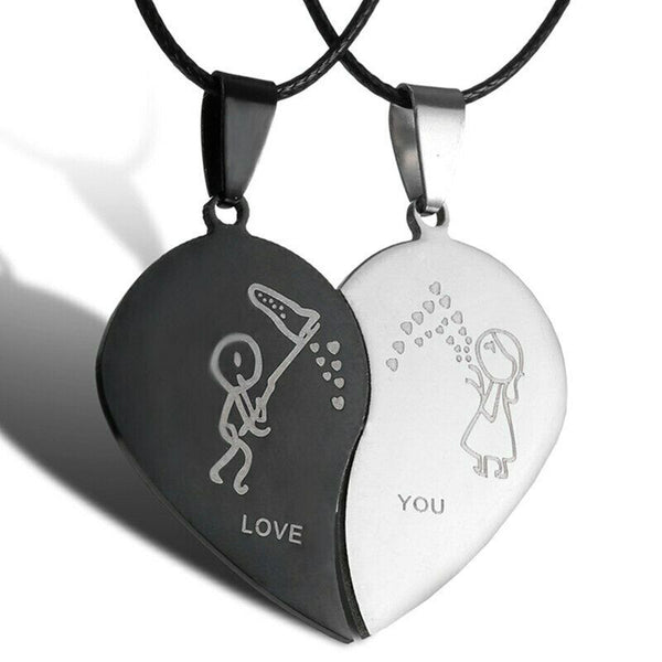 Two Halves of One Heart: A "His & Hers" Stainless Steel Couple's Necklace Set